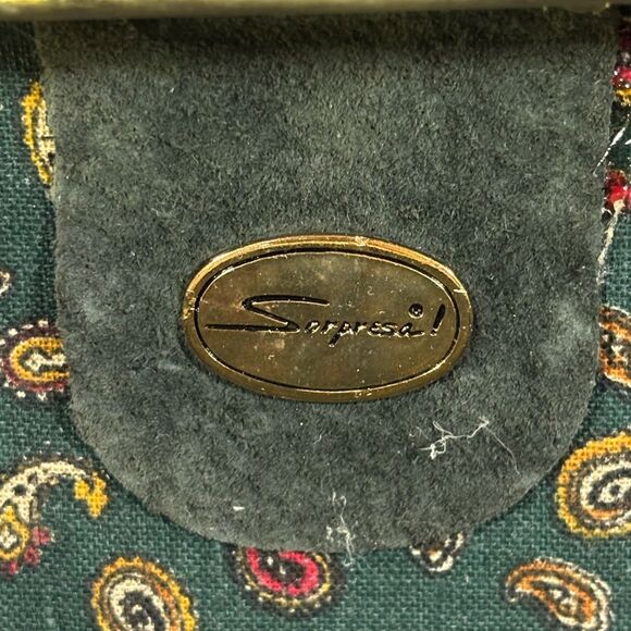 Sorpresa! Vintage Dark Green Suede Leather Evening Clutch Frame Clasp Purse - Picture 10 of 15